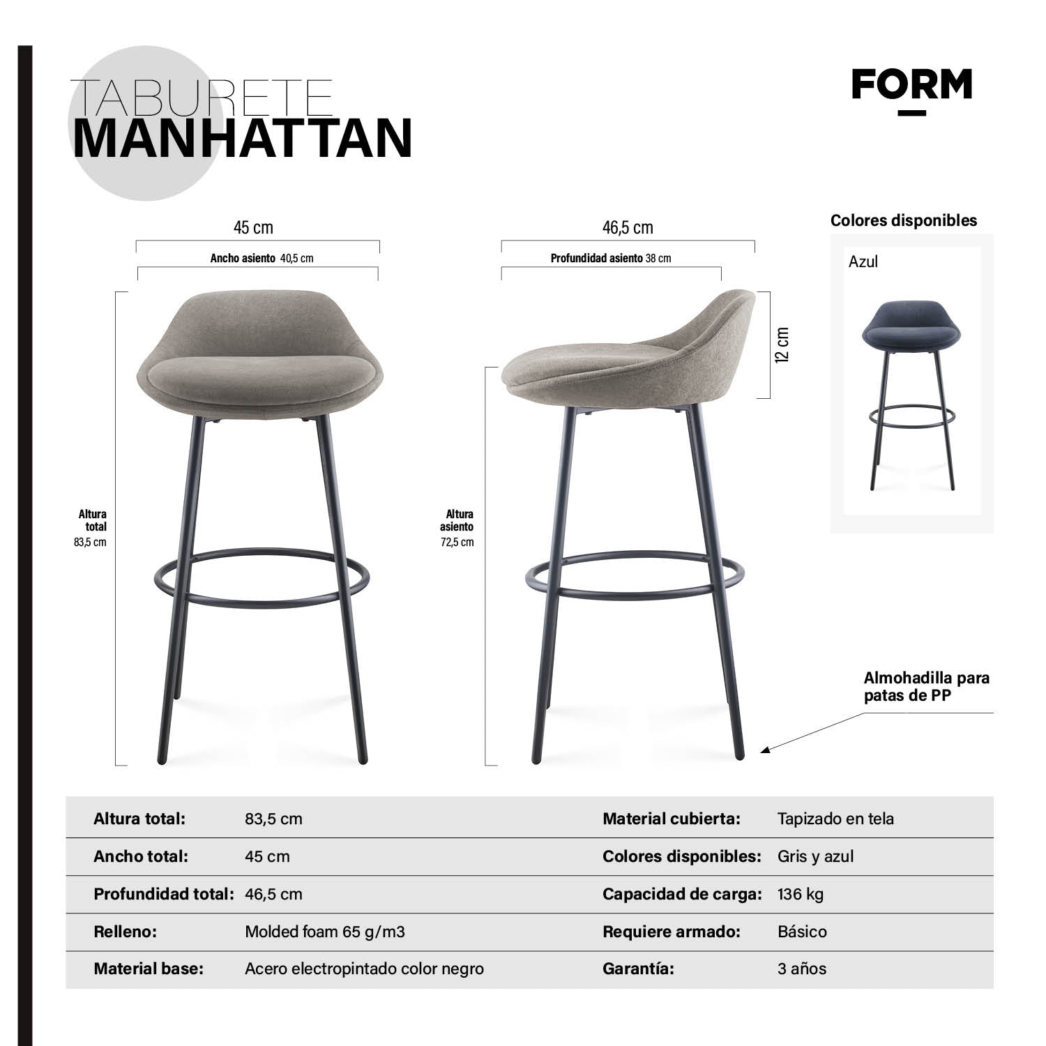 Taburete Manhattan Gris